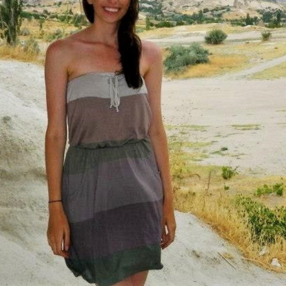 XS Strapless Colour-Block Summer Dress w/ Pockets